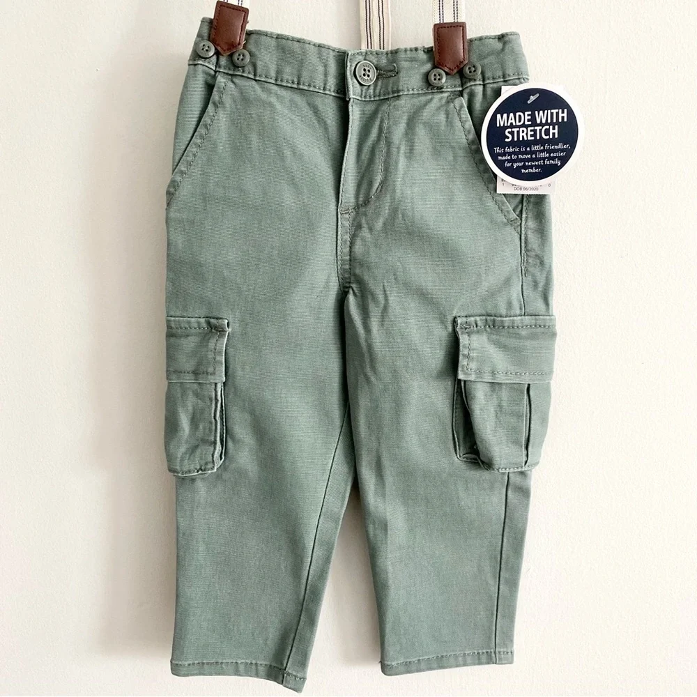 OshKosh Boy Cargo Pants with Detachable Suspenders Size 18 Months